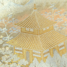 Load image into Gallery viewer, Fukuro Obi Vintage(1950-1980) Gold Zen Temple Landscape Silk BB252V4
