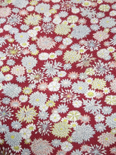Load image into Gallery viewer, MKF#215 Silk Kimono Fabric Vintage(1950-1980) Chrysanthemum Wine red 40.6x11.8in(103x30cm)
