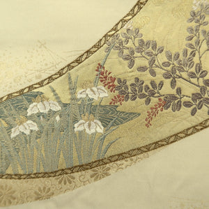 Fukuro Obi Vintage(1950-1980) Gold Emaki Sakura Iris Silk BB224V3