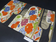 Load image into Gallery viewer, Fukuro Obi Vintage(1950-1980) Black Gold Peony Chrysanthemum Silk BB93W6
