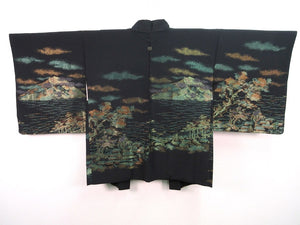 Haori Jacket Vintage(1950-1980) Black Gold Scenery #122