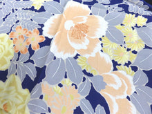 Load image into Gallery viewer, FF2501A Silk Kimono Fabric Vintage(1920-1950) Rose Navy 51.2x11.8in(130x30cm)
