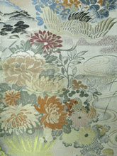 Load image into Gallery viewer, Maru Obi Vintage(1920-1950) Beige Crane Birds Chrysanthemum Silk BB52W4
