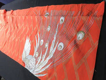Load image into Gallery viewer, BCF#2811 Silk Kimono Fabric Vintage(1950-1980) Embroidery Peacock Feather Vermillion 140cm (55.1in)
