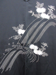 Haori Jacket Vintage(1950-1980) Black Full Embroidery Kiku Waterfall Silk #7612H4