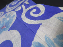 Load image into Gallery viewer, MKF#201 Silk Kimono Fabric Vintage(1920-1950) Meisen Leaf Blue 55.9x13.0in(142x33cm)
