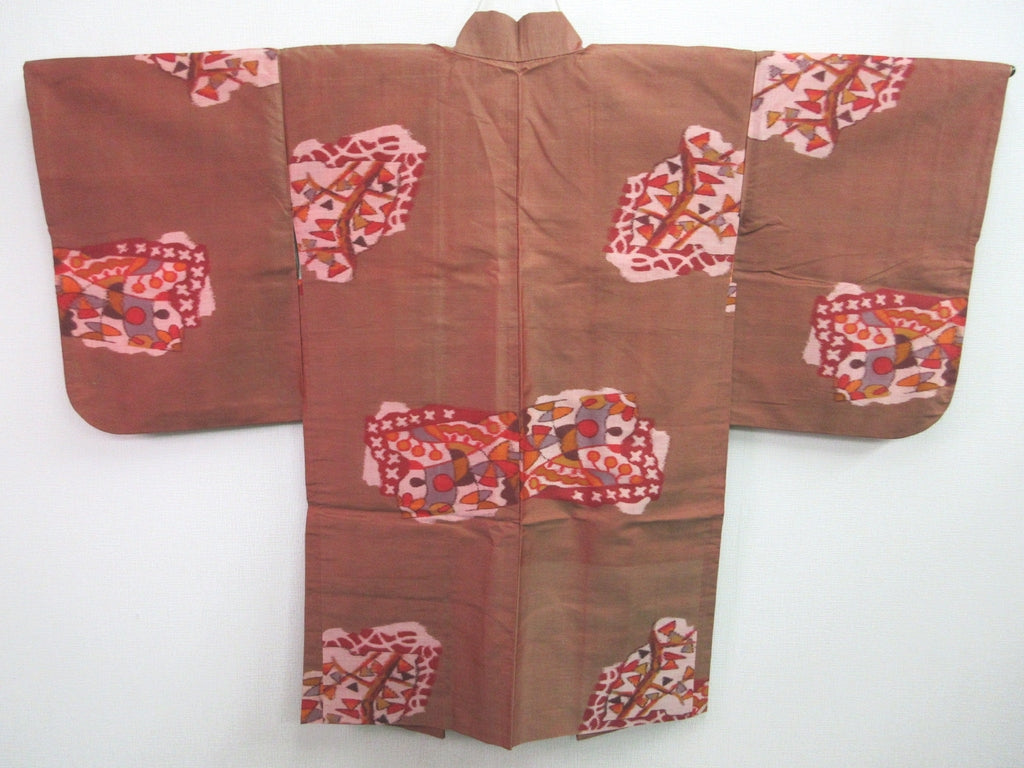 Haori Jacket Vintage(1920-1950) Light Brown Tree Meisen Long Silk #7725K1