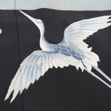 Load image into Gallery viewer, KK1252B5 Silk Tomesode Fabric Vintage(1950-1980) Crane Birds Black 41.3x15.7in(105x40cm)
