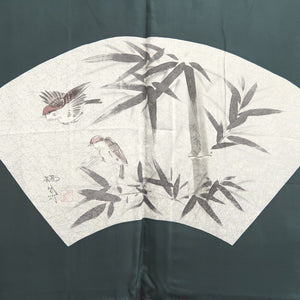 Men's Haori Vintage(1950-1980) Blue Black Bamboo Sparrow Silk #9385G1