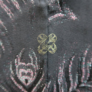Haori Jacket Vintage(1950-1980) Black Silver Gold Peacock feather Silk #9541H2