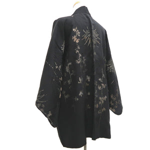 Haori Jacket Vintage(1950-1980) Black Gold Chrysanthemum Silk #9533H2