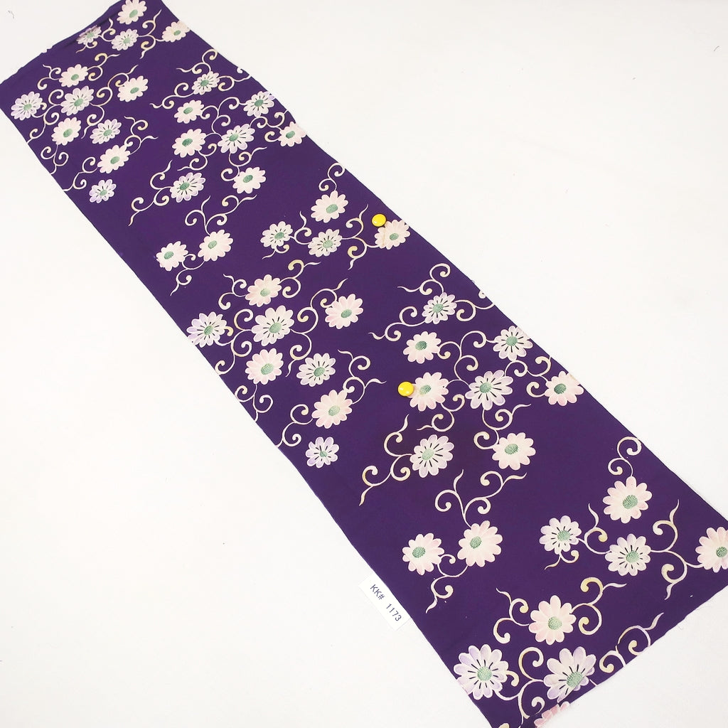 KK1173B4 Silk Kimono Fabric Vintage(1920-1950) Flower Purple 50.8x12.2in(129x31cm)