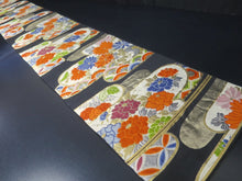 Load image into Gallery viewer, Fukuro Obi Vintage(1950-1980) Black Gold Peony Chrysanthemum Silk BB93W6
