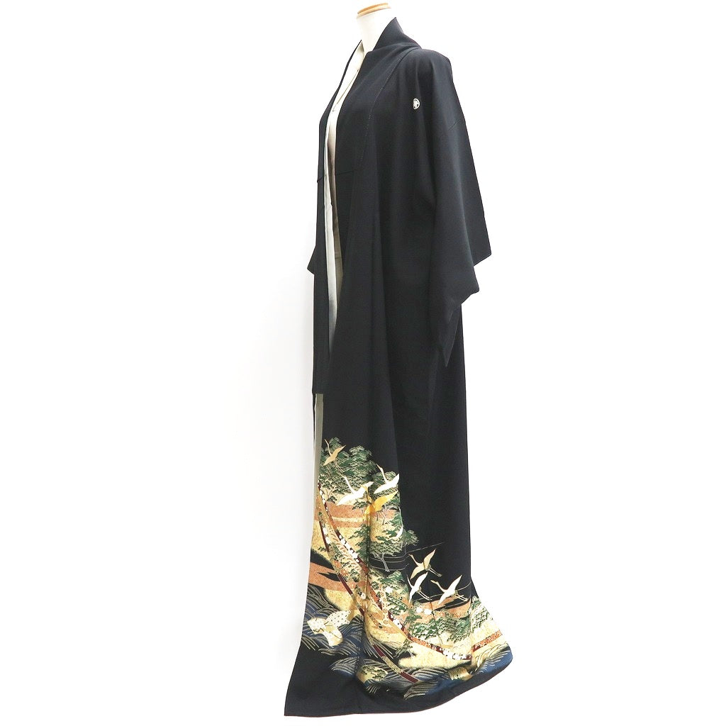 Tomesode Black Crane Birds Silk #9314F2