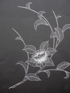 Haori Jacket Vintage(1950-1980) Black Embroidery Flower Branch Silk #7672J3
