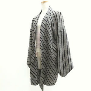 Haori Jacket Vintage(1950-1980) Black Dark Purple Full Shibori Stripes Silk #9216E2