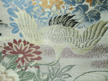 Load image into Gallery viewer, Maru Obi Vintage(1920-1950) Beige Crane Birds Chrysanthemum Silk BB52W4
