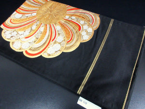 Fukuro Obi Vintage(1950-1980) Black Gold Chrysanthemum Silk BB112W7