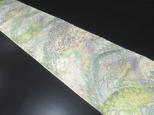Load image into Gallery viewer, Fukuro Obi Gold Plum blossom Chrysanthemum Pine Tree Silk BB9W1
