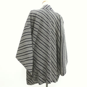 Haori Jacket Vintage(1950-1980) Black Dark Purple Full Shibori Stripes Silk #9216E2