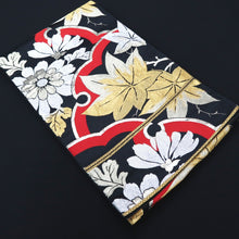 Load image into Gallery viewer, Fukuro Obi Vintage(1950-1980) Black Gold Red Maple Leaf Silk BB210V2
