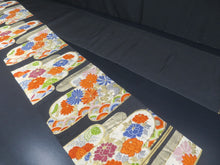 Load image into Gallery viewer, Fukuro Obi Vintage(1950-1980) Black Gold Peony Chrysanthemum Silk BB93W6
