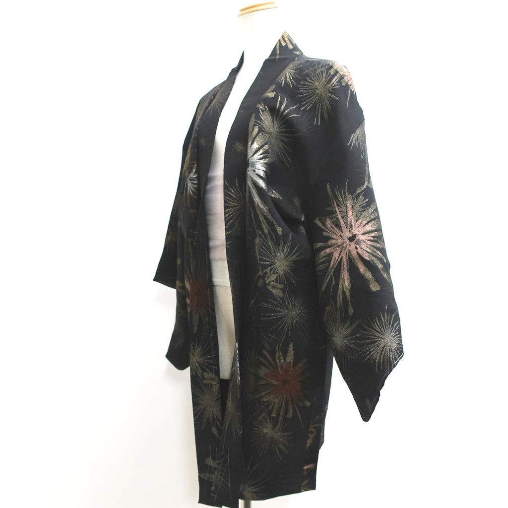 Haori Jacket Vintage(1950-1980) Black Pine Tree Silk #8987C4