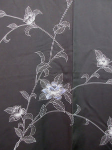 Haori Jacket Vintage(1950-1980) Black Embroidery Flower Branch Silk #7672J3