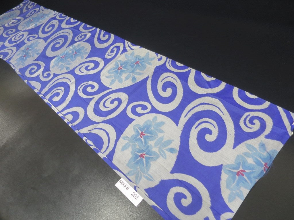 MKF#202 Silk Kimono Fabric Vintage(1920-1950) Meisen Leaf Blue 56.3x13.0in(143x33cm)