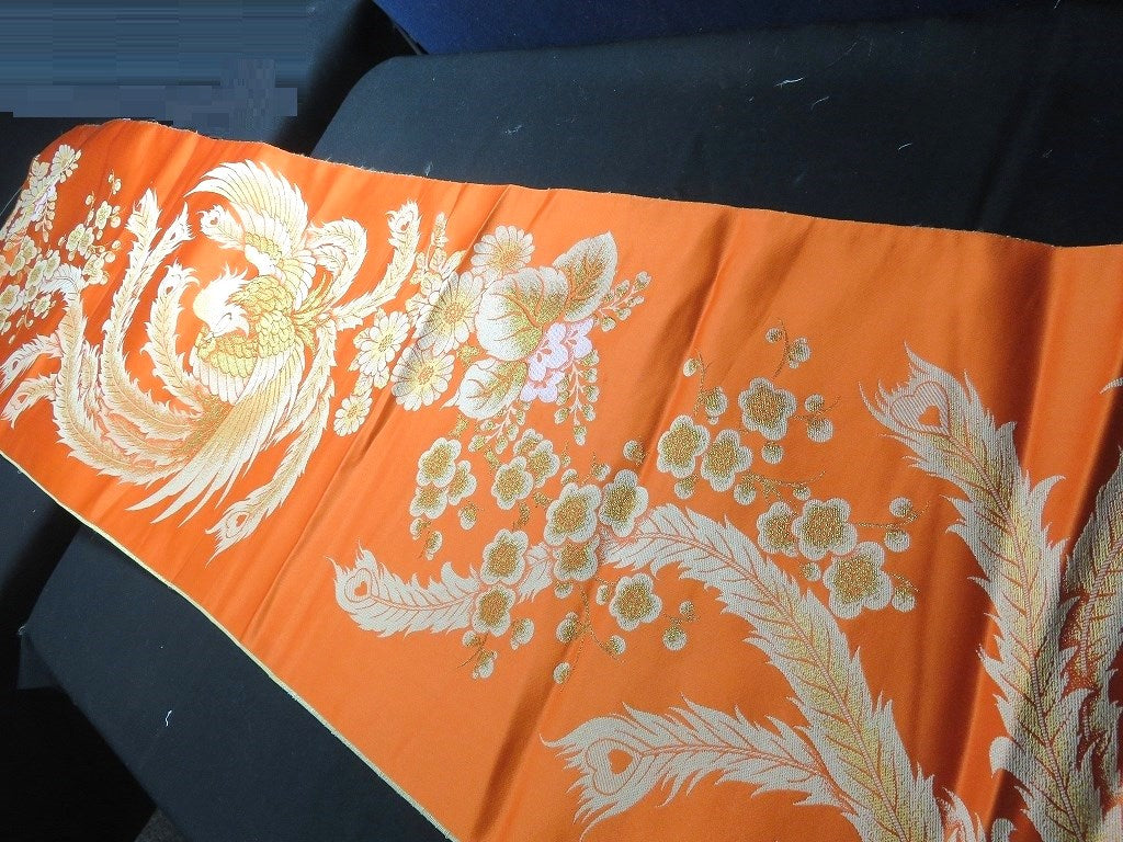 BCF#2812 Silk Kimono Fabric Vintage(1950-1980) Phoenix Birds Vermillion 160cm (63.0in)