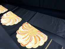 Load image into Gallery viewer, Fukuro Obi Vintage(1950-1980) Black Gold Chrysanthemum Silk BB112W7
