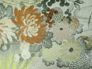 Maru Obi Vintage(1920-1950) Beige Crane Birds Chrysanthemum Silk BB52W4