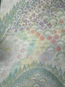 Fukuro Obi Gold Plum blossom Chrysanthemum Pine Tree Silk BB9W1