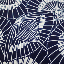 Load image into Gallery viewer, KK1115B3 Cotton Kimono Fabric Vintage(1950-1980) Bangasa Umbrella Navy 59.4x13.0in(151x33cm)
