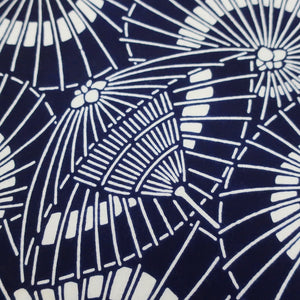 KK1115B3 Cotton Kimono Fabric Vintage(1950-1980) Bangasa Umbrella Navy 59.4x13.0in(151x33cm)