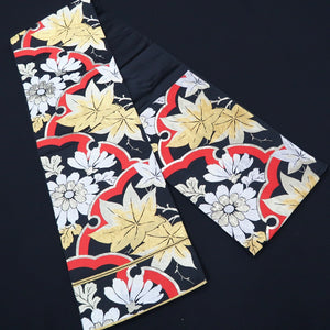 Fukuro Obi Vintage(1950-1980) Black Gold Red Maple Leaf Silk BB210V2