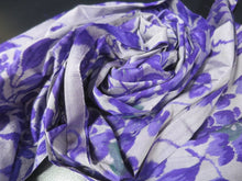 Load image into Gallery viewer, MKF#135 Silk Kimono Fabric Vintage(1920-1950) Meisen Flower Gray Purple 56.3x12.6in(143x32cm)
