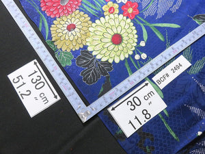 BCF#2494 Silk Kimono Fabric Vintage(1920-1950) Hand Painted  Flower     Blue    130cm (51.2in)