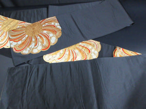 Fukuro Obi Vintage(1950-1980) Black Gold Chrysanthemum Silk BB112W7