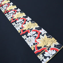 Load image into Gallery viewer, Fukuro Obi Vintage(1950-1980) Black Gold Red Maple Leaf Silk BB210V2
