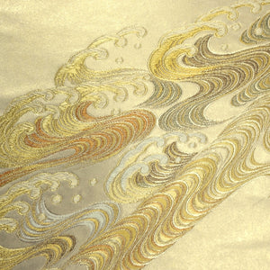 Fukuro Obi Vintage(1950-1980) Gold Curling Wave Silk BB185V1