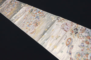 Fukuro Obi Gold White Butterfly Chrysanthemum Silk BB147W9