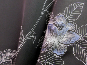 Haori Jacket Vintage(1950-1980) Black Embroidery Flower Branch Silk #7672J3