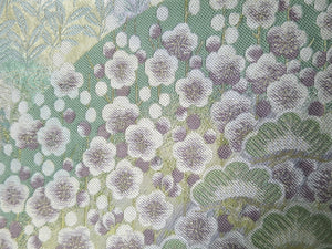 Fukuro Obi Gold Plum blossom Chrysanthemum Pine Tree Silk BB9W1