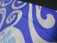 Load image into Gallery viewer, MKF#202 Silk Kimono Fabric Vintage(1920-1950) Meisen Leaf Blue 56.3x13.0in(143x33cm)
