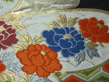 Load image into Gallery viewer, Fukuro Obi Vintage(1950-1980) Black Gold Peony Chrysanthemum Silk BB93W6
