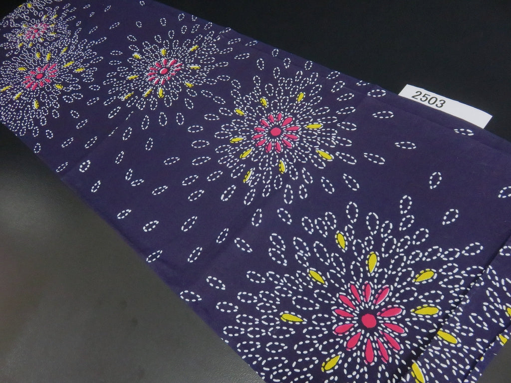 FF2503A Cotton Kimono Fabric Vintage(1950-1980) Fireworks Navy 39.4x11.8in(100x30cm)