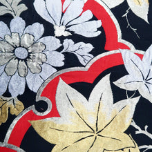 Load image into Gallery viewer, Fukuro Obi Vintage(1950-1980) Black Gold Red Maple Leaf Silk BB210V2
