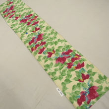 Load image into Gallery viewer, KK1370B7 Silk Kimono Fabric Vintage(1920-1950) Meisen Leaves Pale Yellow Green Magenta 65.4x12.2in(166x31cm)
