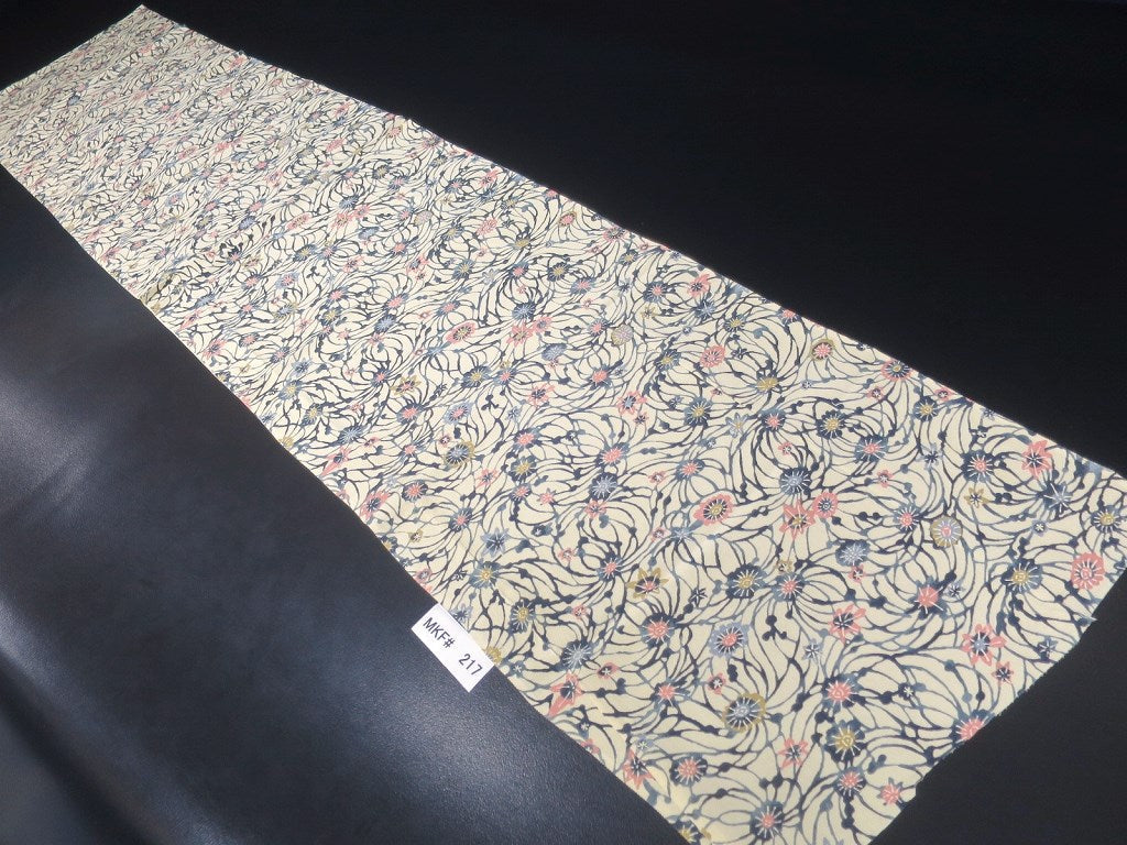 MKF#217 Silk Kimono Fabric Vintage(1950-1980) Flower Cream white 61.0x13.0in(155x33cm)